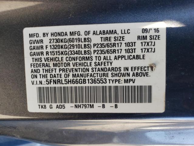 Photo 12 VIN: 5FNRL5H66GB136553 - HONDA ODYSSEY EX 