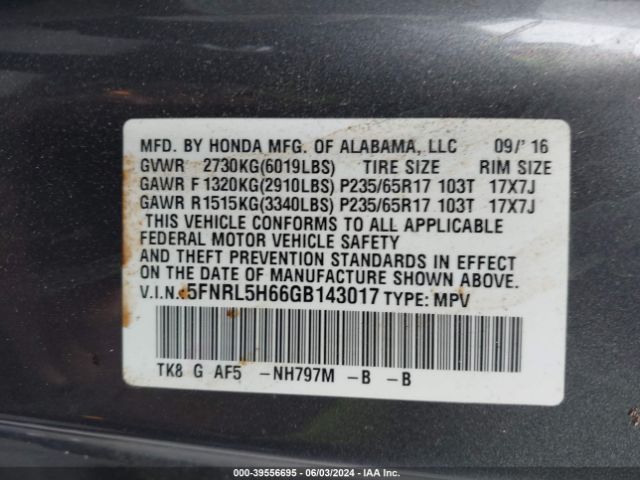 Photo 8 VIN: 5FNRL5H66GB143017 - HONDA ODYSSEY 