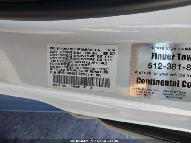 Photo 8 VIN: 5FNRL5H66GB161940 - HONDA ODYSSEY 