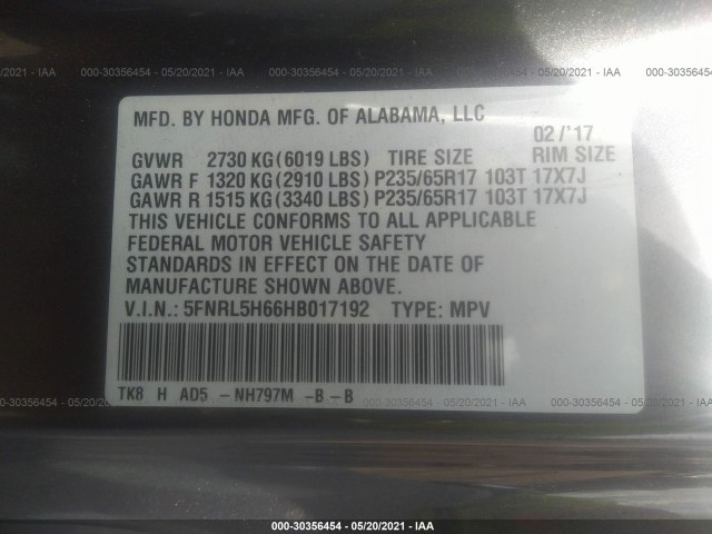 Photo 8 VIN: 5FNRL5H66HB017192 - HONDA ODYSSEY 