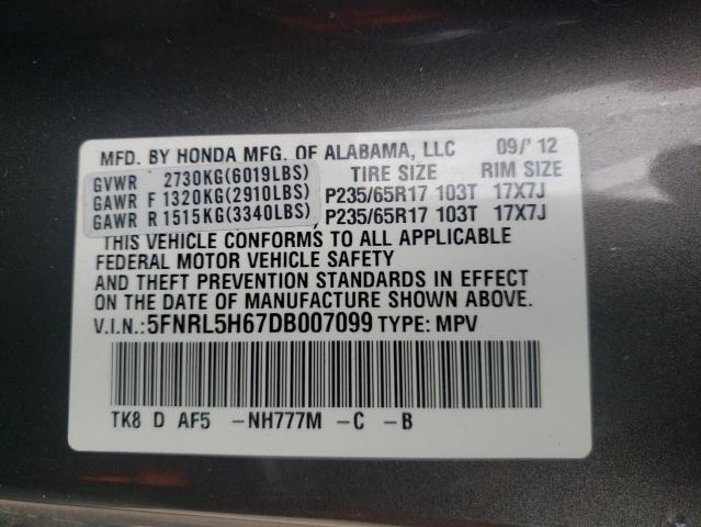 Photo 9 VIN: 5FNRL5H67DB007099 - HONDA ODYSSEY EX 