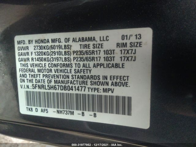 Photo 8 VIN: 5FNRL5H67DB041477 - HONDA ODYSSEY 