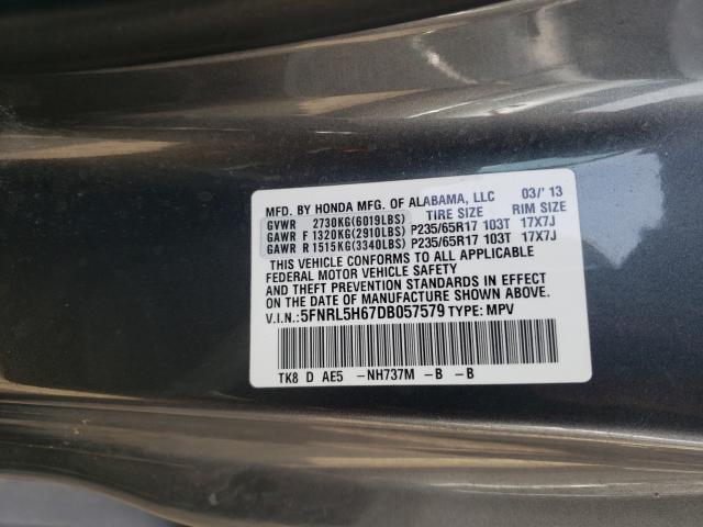 Photo 9 VIN: 5FNRL5H67DB057579 - HONDA ODYSSEY EX 