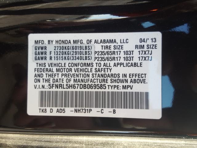 Photo 9 VIN: 5FNRL5H67DB069585 - HONDA ODYSSEY EX 