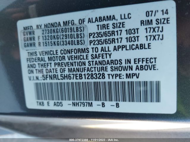 Photo 8 VIN: 5FNRL5H67EB128328 - HONDA ODYSSEY 