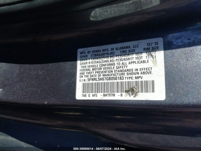 Photo 8 VIN: 5FNRL5H67GB050183 - HONDA ODYSSEY 