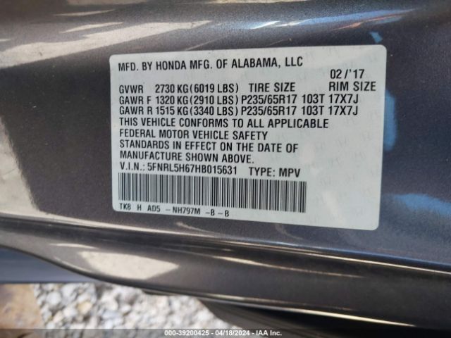 Photo 8 VIN: 5FNRL5H67HB015631 - HONDA ODYSSEY 