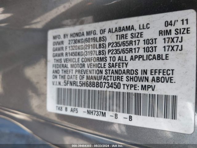 Photo 8 VIN: 5FNRL5H68BB073450 - HONDA ODYSSEY 