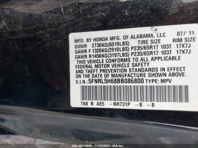 Photo 8 VIN: 5FNRL5H68BB086800 - HONDA ODYSSEY 