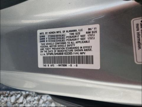 Photo 9 VIN: 5FNRL5H68BB103305 - HONDA ODYSSEY EX 