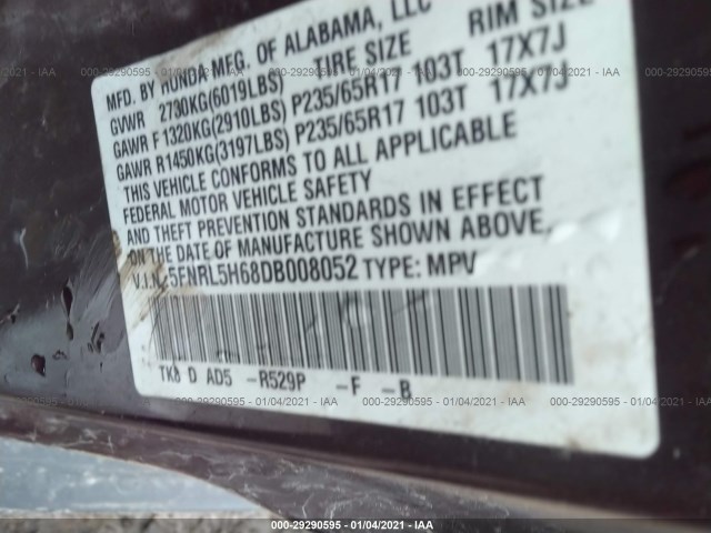 Photo 8 VIN: 5FNRL5H68DB008052 - HONDA ODYSSEY 