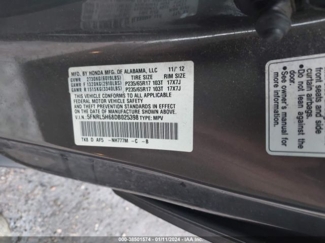 Photo 8 VIN: 5FNRL5H68DB025398 - HONDA ODYSSEY 