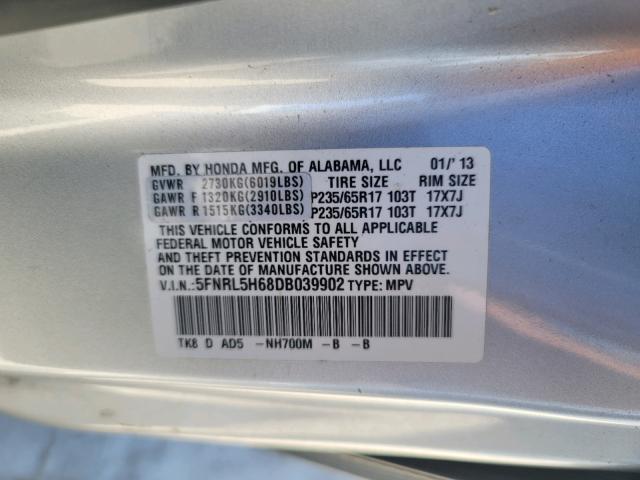 Photo 9 VIN: 5FNRL5H68DB039902 - HONDA ODYSSEY EX 