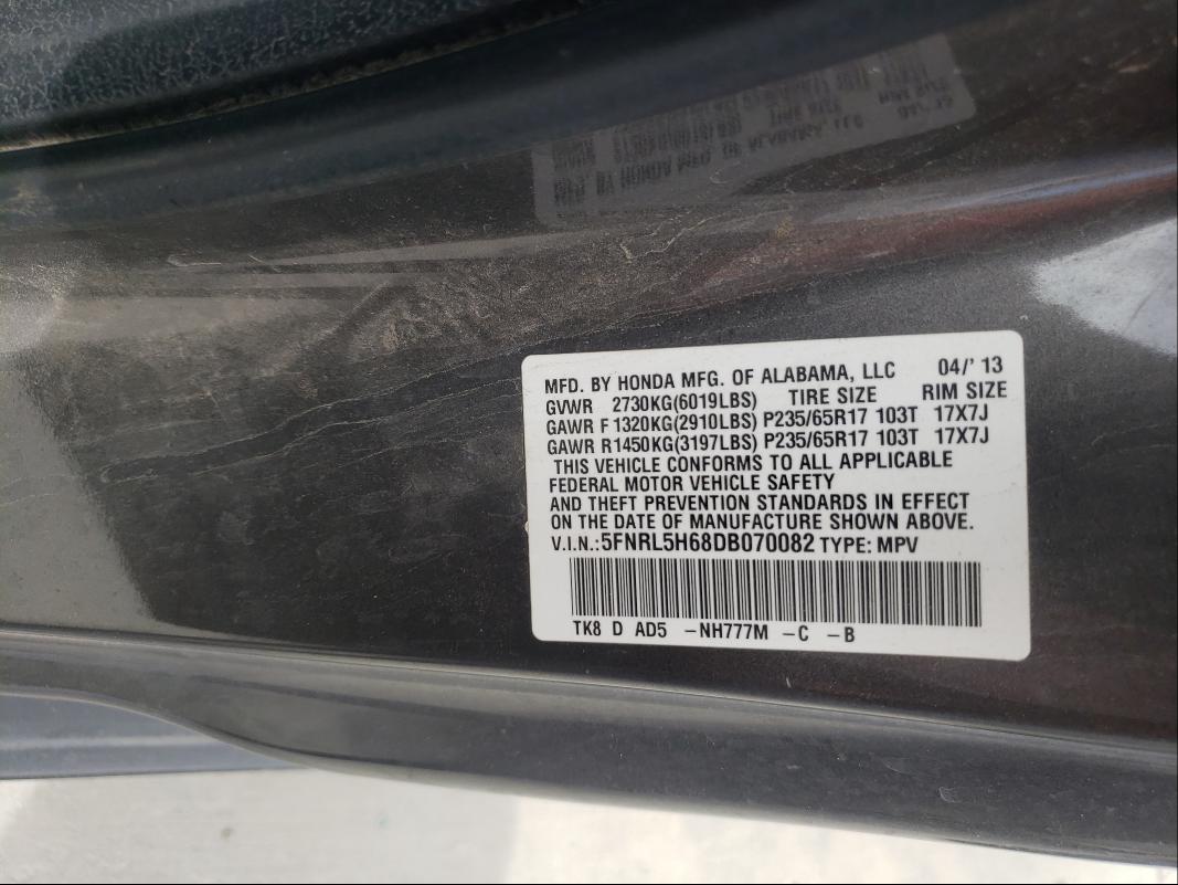 Photo 9 VIN: 5FNRL5H68DB070082 - HONDA ODYSSEY EX 