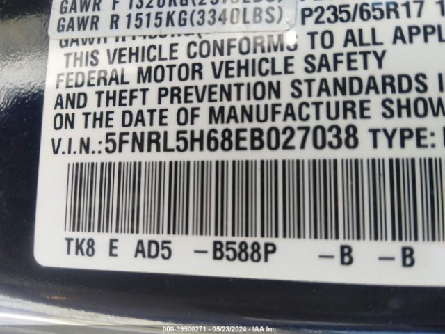 Photo 8 VIN: 5FNRL5H68EB027038 - HONDA ODYSSEY 