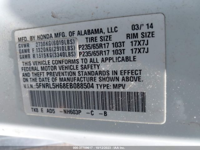 Photo 8 VIN: 5FNRL5H68EB088504 - HONDA ODYSSEY 