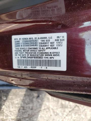 Photo 12 VIN: 5FNRL5H68FB005803 - HONDA ODYSSEY EX 