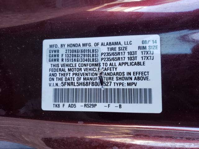 Photo 9 VIN: 5FNRL5H68FB009527 - HONDA ODYSSEY EX 