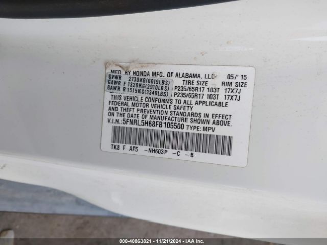 Photo 8 VIN: 5FNRL5H68FB105500 - HONDA ODYSSEY 