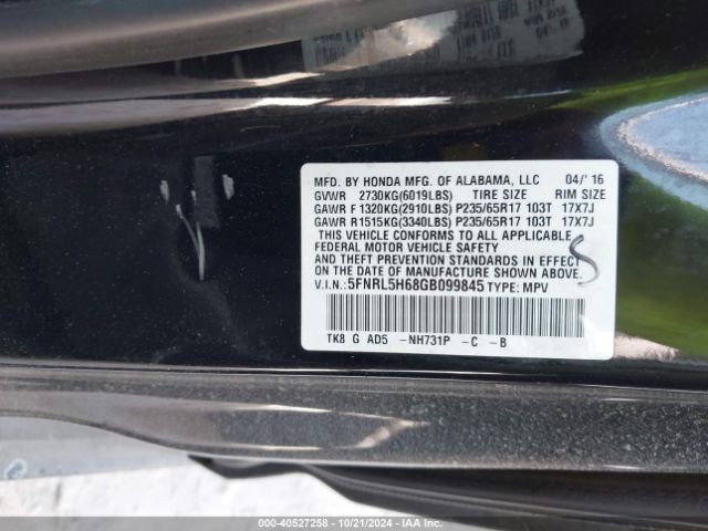 Photo 8 VIN: 5FNRL5H68GB099845 - HONDA ODYSSEY 