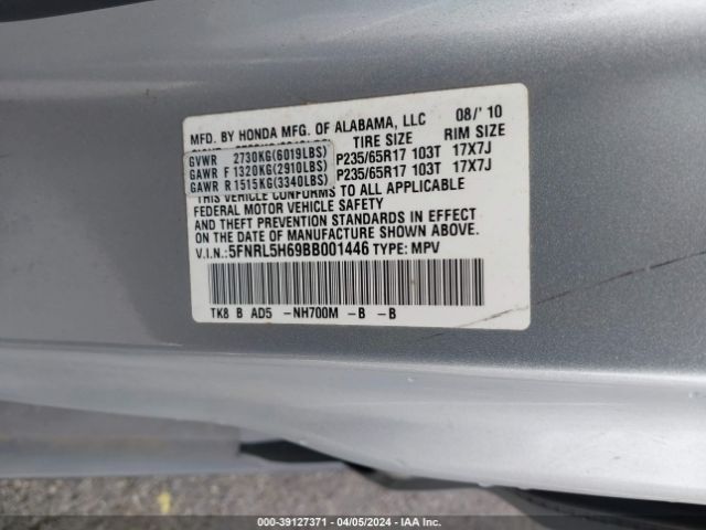 Photo 8 VIN: 5FNRL5H69BB001446 - HONDA ODYSSEY 