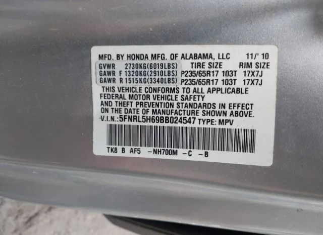 Photo 8 VIN: 5FNRL5H69BB024547 - HONDA ODYSSEY 