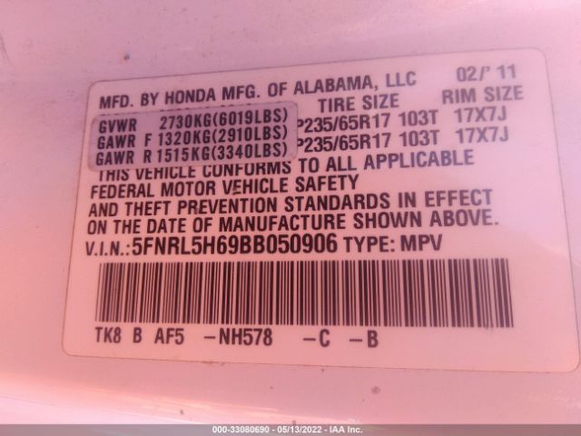 Photo 8 VIN: 5FNRL5H69BB050906 - HONDA ODYSSEY 