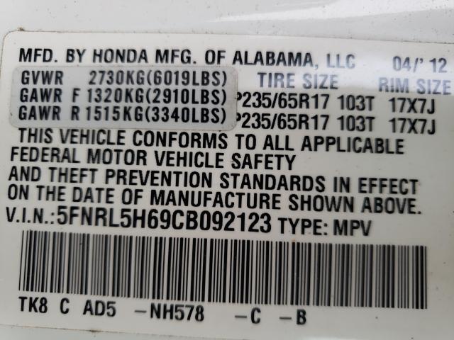 Photo 9 VIN: 5FNRL5H69CB092123 - HONDA ODYSSEY EX 