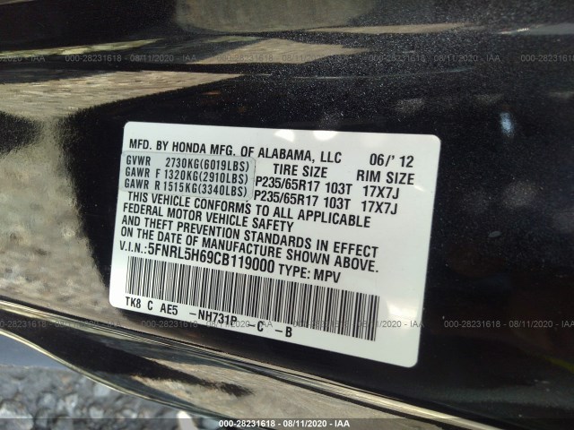 Photo 8 VIN: 5FNRL5H69CB119000 - HONDA ODYSSEY 