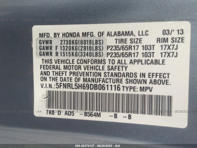 Photo 8 VIN: 5FNRL5H69DB061116 - HONDA ODYSSEY 