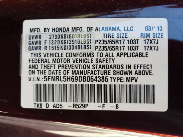 Photo 9 VIN: 5FNRL5H69DB064386 - HONDA ODYSSEY EX 