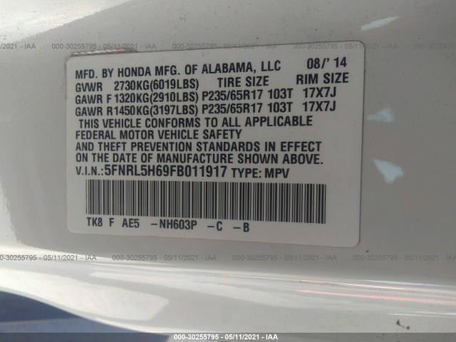 Photo 8 VIN: 5FNRL5H69FB011917 - HONDA ODYSSEY 