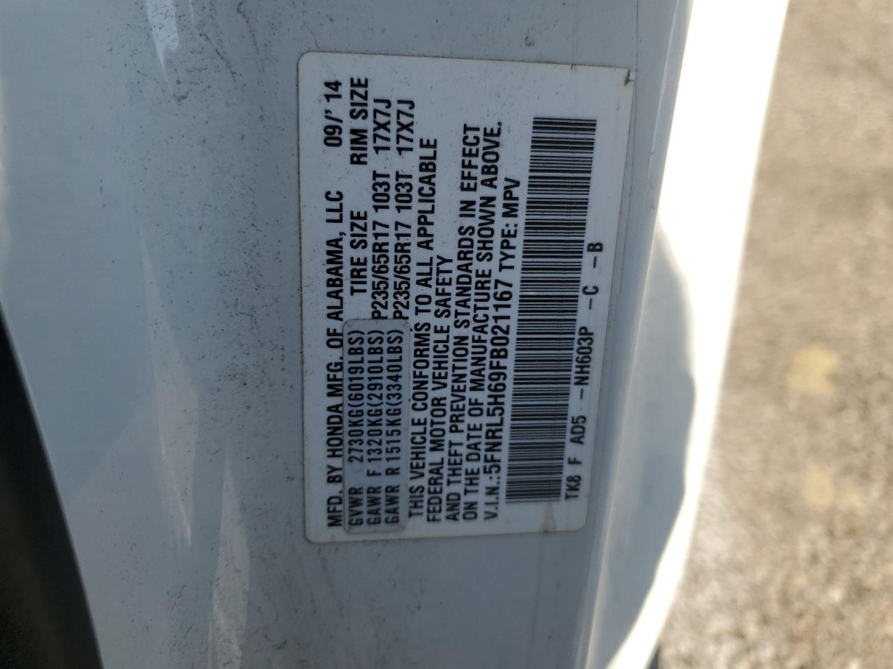 Photo 11 VIN: 5FNRL5H69FB021167 - HONDA ODYSSEY 