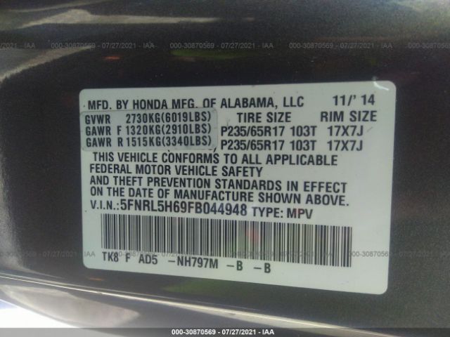 Photo 8 VIN: 5FNRL5H69FB044948 - HONDA ODYSSEY 