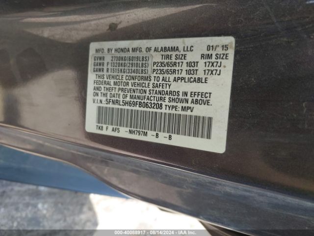 Photo 8 VIN: 5FNRL5H69FB063208 - HONDA ODYSSEY 