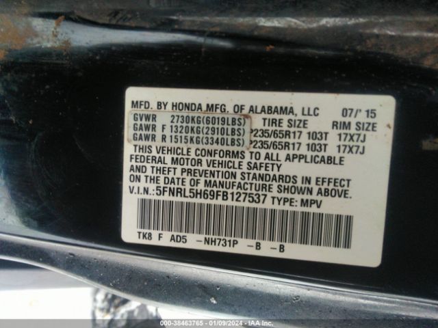 Photo 8 VIN: 5FNRL5H69FB127537 - HONDA ODYSSEY 