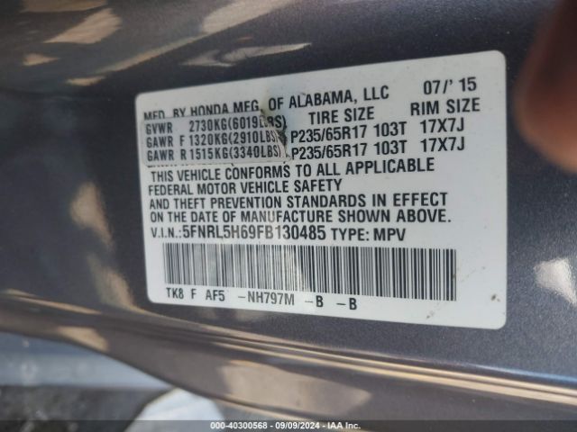 Photo 8 VIN: 5FNRL5H69FB130485 - HONDA ODYSSEY 