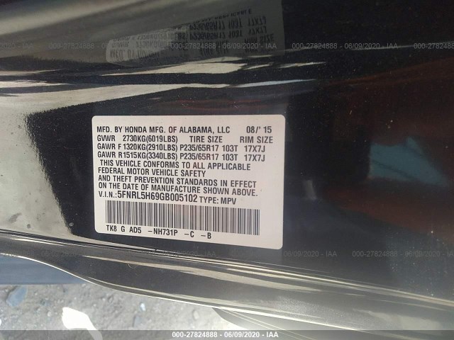 Photo 8 VIN: 5FNRL5H69GB005102 - HONDA ODYSSEY 