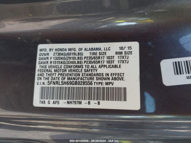 Photo 8 VIN: 5FNRL5H69GB028556 - HONDA ODYSSEY 