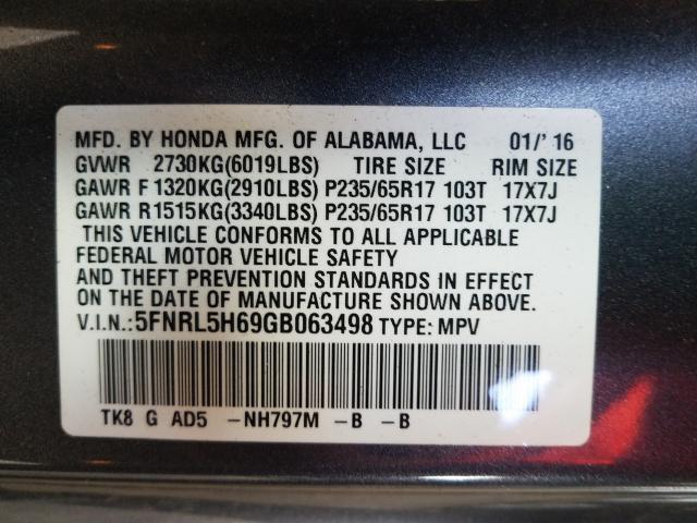 Photo 9 VIN: 5FNRL5H69GB063498 - HONDA ODYSSEY EX 