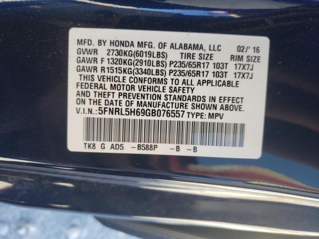 Photo 9 VIN: 5FNRL5H69GB076557 - HONDA ODYSSEY EX 