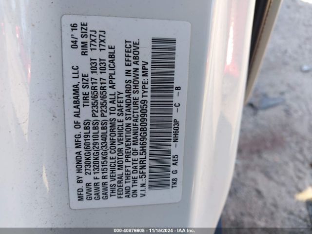 Photo 8 VIN: 5FNRL5H69GB099059 - HONDA ODYSSEY 