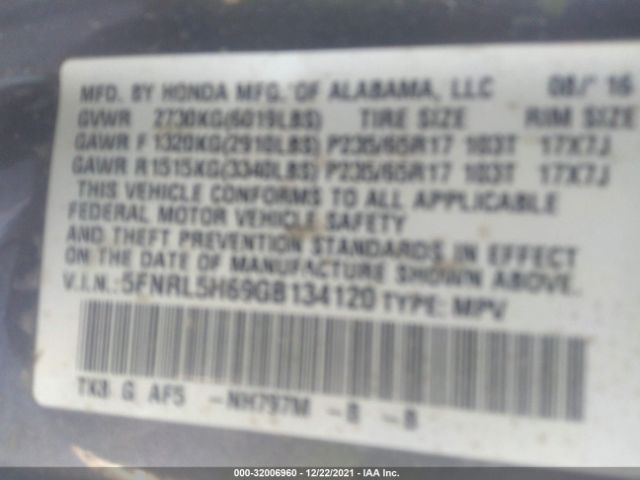 Photo 8 VIN: 5FNRL5H69GB134120 - HONDA ODYSSEY 