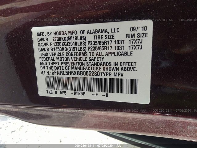 Photo 8 VIN: 5FNRL5H6XBB005280 - HONDA ODYSSEY 