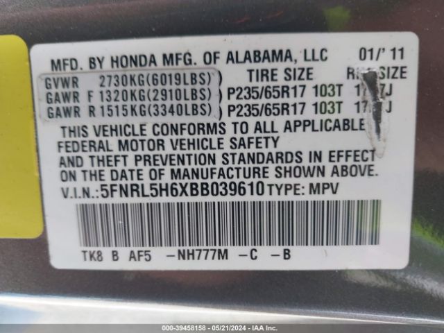 Photo 8 VIN: 5FNRL5H6XBB039610 - HONDA ODYSSEY 