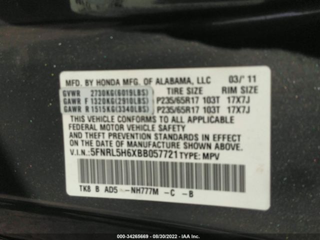 Photo 8 VIN: 5FNRL5H6XBB057721 - HONDA ODYSSEY 