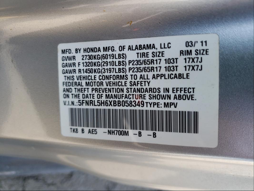 Photo 9 VIN: 5FNRL5H6XBB058349 - HONDA ODYSSEY EX 