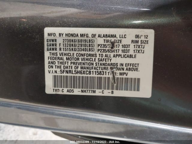 Photo 8 VIN: 5FNRL5H6XCB115831 - HONDA ODYSSEY 