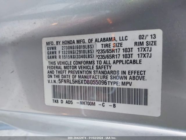 Photo 8 VIN: 5FNRL5H6XDB055096 - HONDA ODYSSEY 