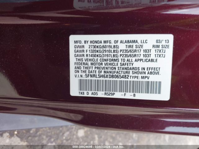 Photo 8 VIN: 5FNRL5H6XDB065482 - HONDA ODYSSEY 